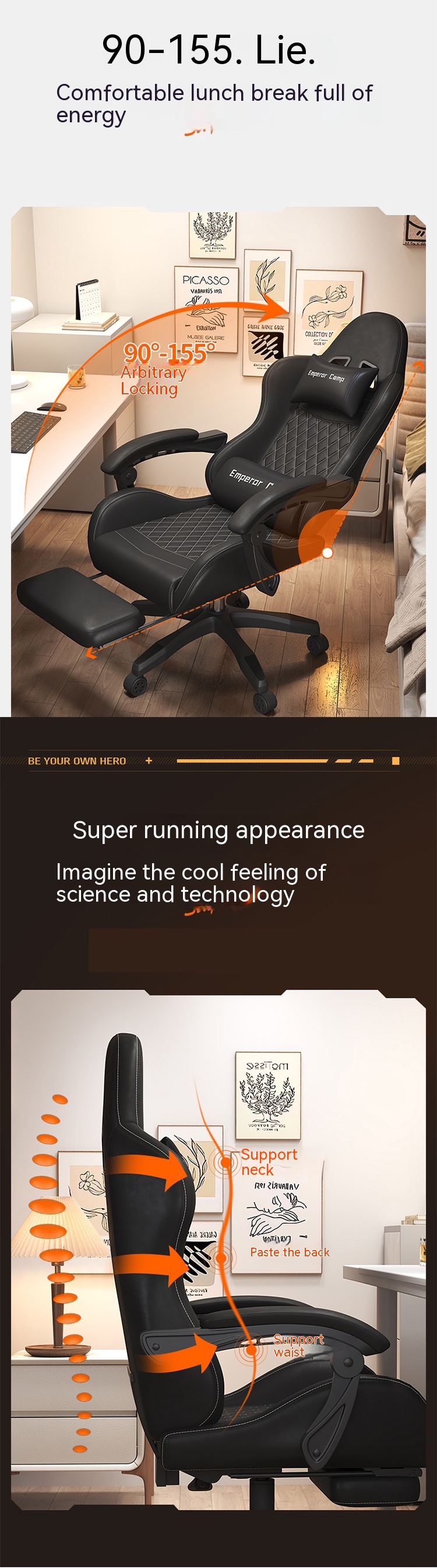 Customized Colors Gaming Computer Chair with Tilt Lift and Athletic Support Features