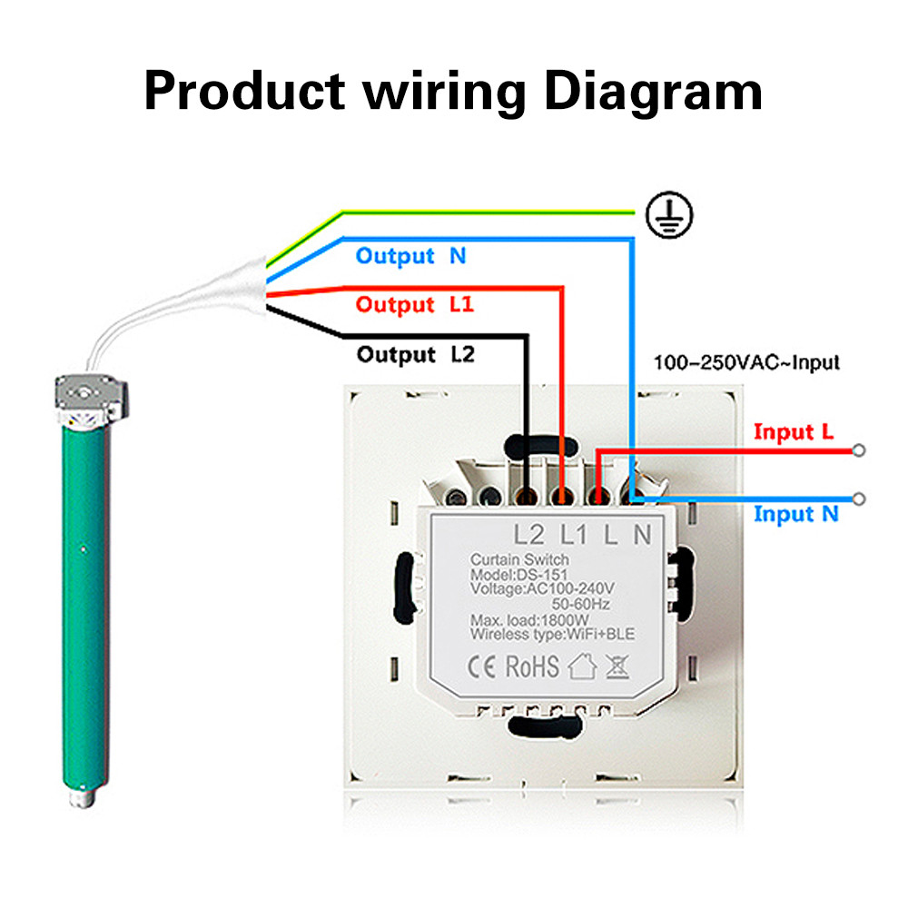 1800W Tuya Curtain Smart Wi-fi Programmable Switch Wall Concealed Installation App Remote Timing Voice Controls