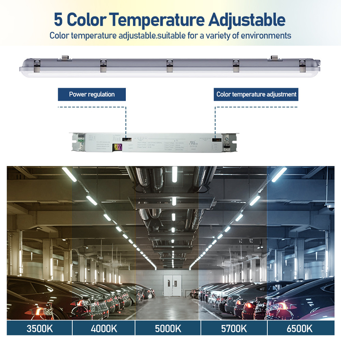IP66 ETL FCC 15W-100W Vapor Triproof Light Led Flat Tri-Proof Batten For Warehouse Food Dust Factory Cold Storage