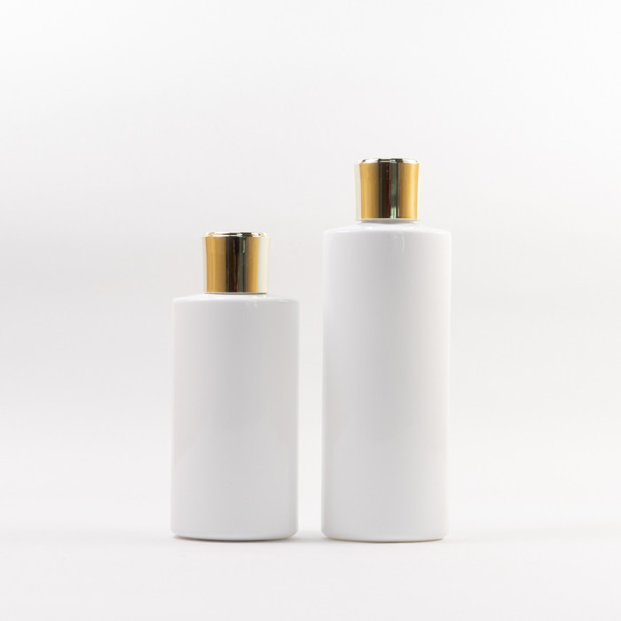 White Round 150ml 200ml Plastic Cosmetic Bottles With Gold Cap