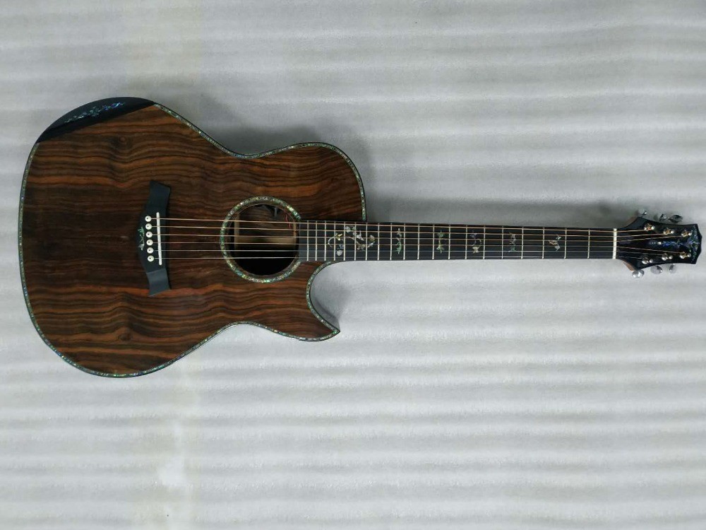 AAAA handmade all Solid ebony wood single cut guitar 14 frets imported wood armrest GA acoustic electric guitar