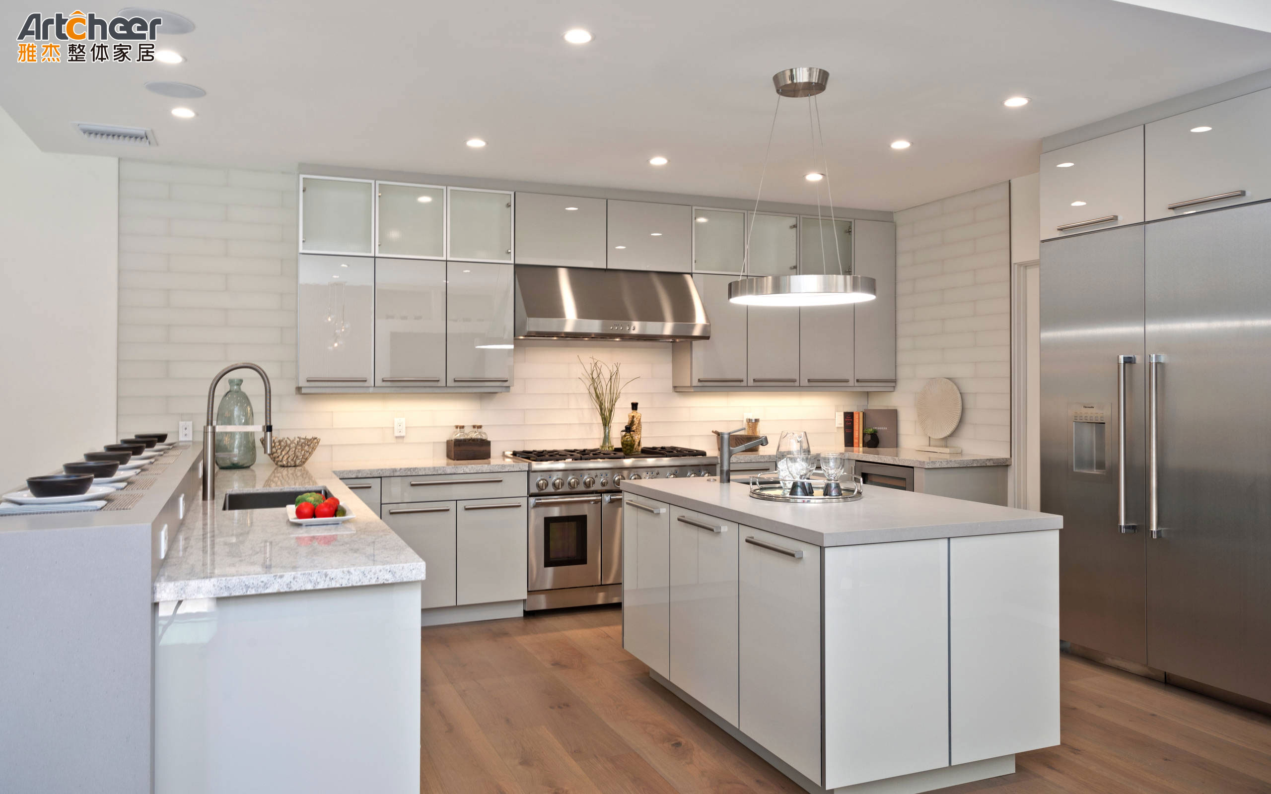 Antique Luxury Solid Wood Kitchen Cabinets In Modern Style U Shaped Kitchen Units