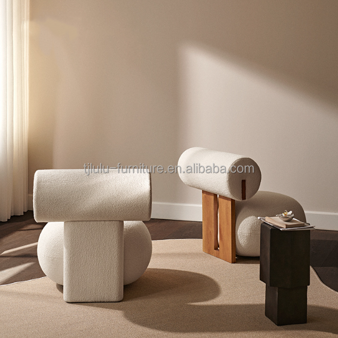 Living Room Chair With Wood Leg Creative Modern Wooden Leisure Style Lamb Wool Single Sofa Chair W70*D81*H71CM