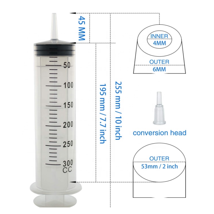 50ml 60ml 80ml 100 ml 150ml 200ml 250ml 300 ml 500ml plastic large syringe