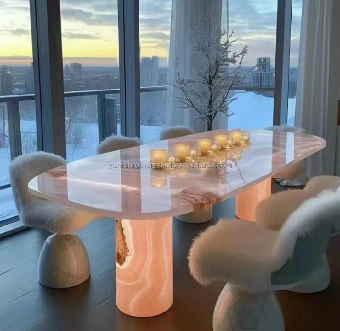 Natural Stone Backlit Pink Onyx Translucent Stone Slab for Modern Table and Batutub