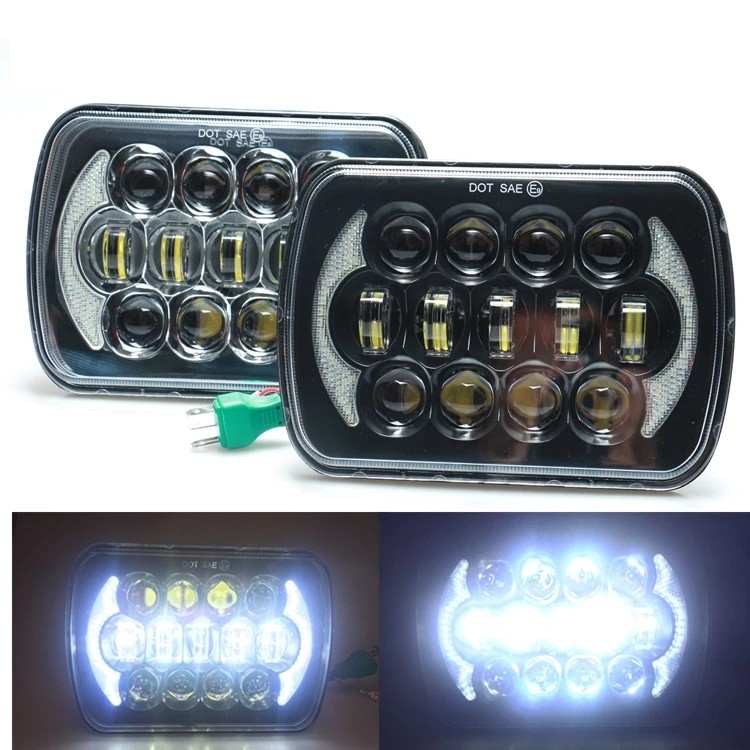 85W Rectangular 5x 7" Black Projector LED Headlights with DRL for Jeep