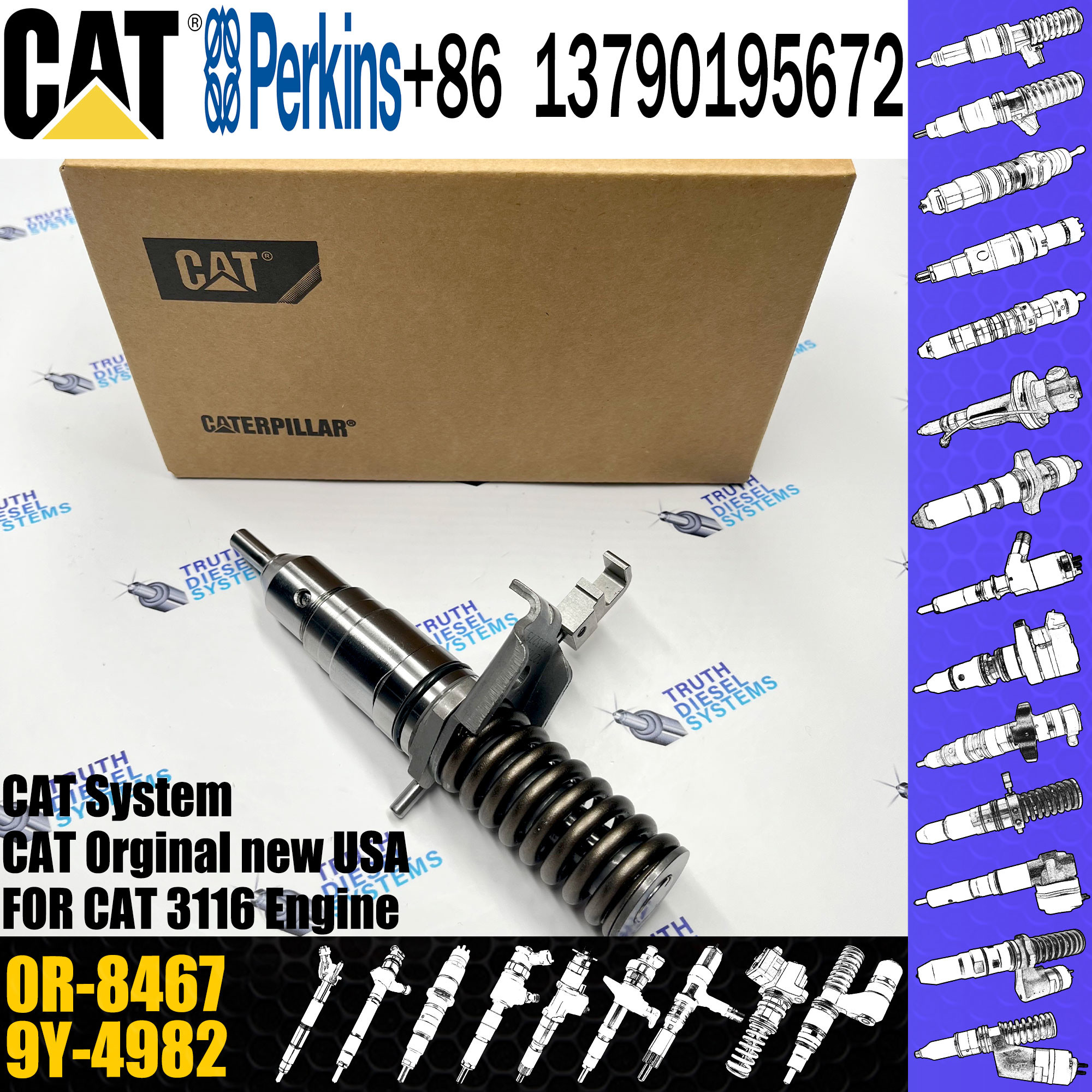 Factory diesel engine injector 0R-8467 OR-4374 140-8413 7E-6193 OR-8867 for C-a-t 3114/3116/3126 engine