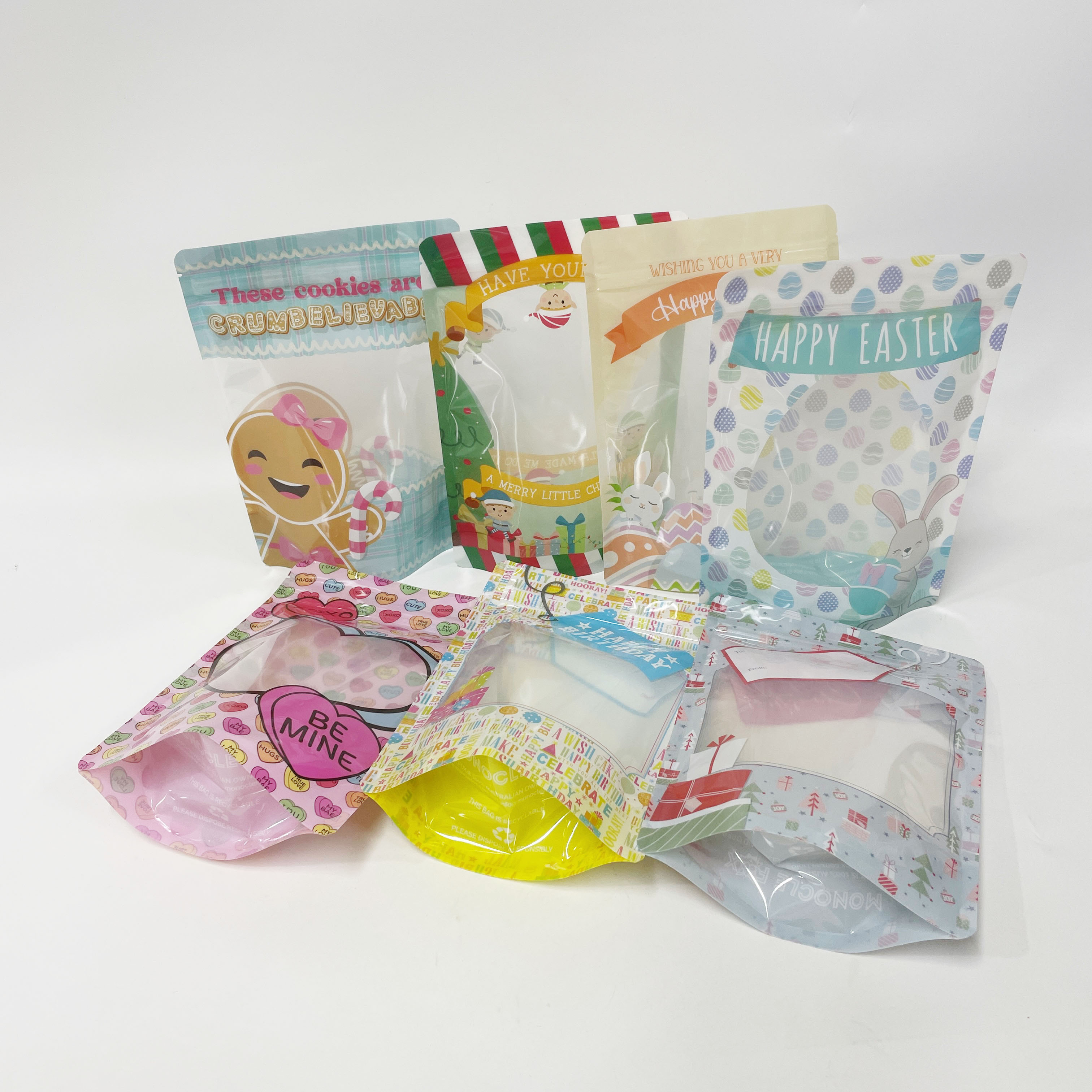 Food Grade Plastic Gift Packaging Bags Custom Printed Stand Up Zipper Pouch Resealable Snack Packaging Bag with Window