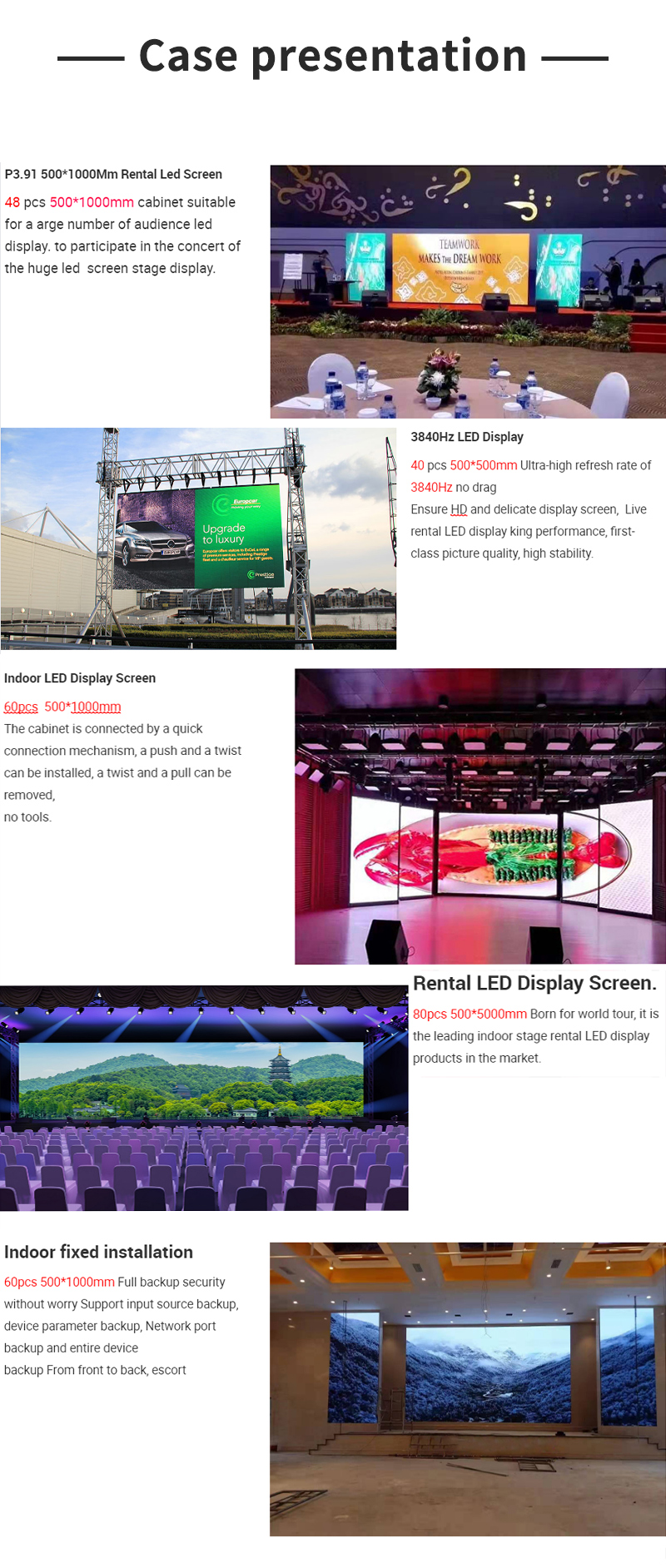 Indoor/Outdoor LED Video Wall Panel Pantalla Screen 500*1000mm P2.6 P2.9 P3.91 Rental Display with Performance