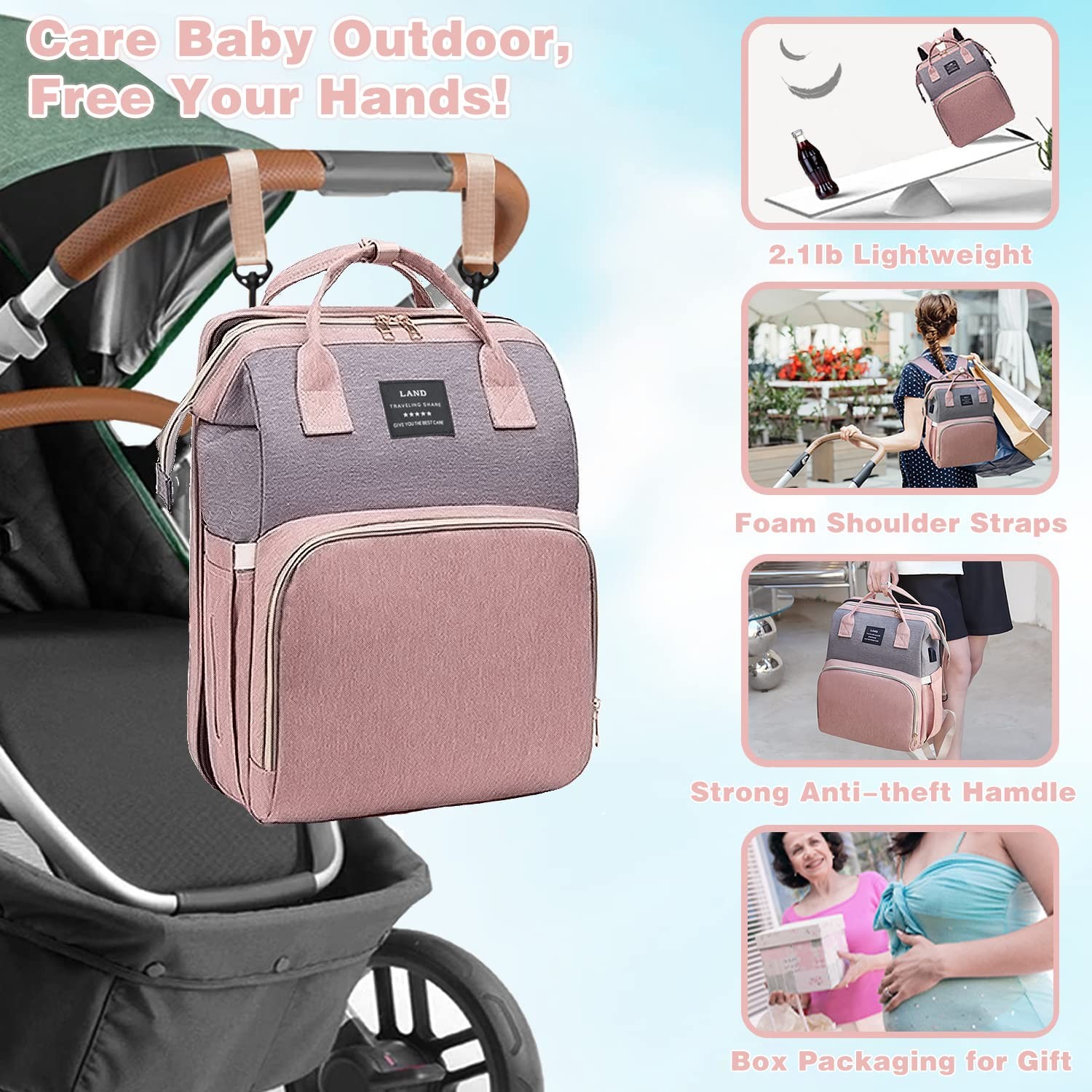 Custom Mummy Maternity Baby Diaper Bag Large Capacity Travel Backpack With Changing