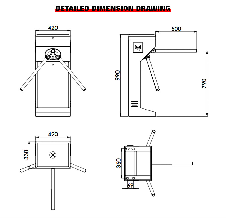 RS485 Communication Interface Automatic Tripod Turnstile Gate three arm