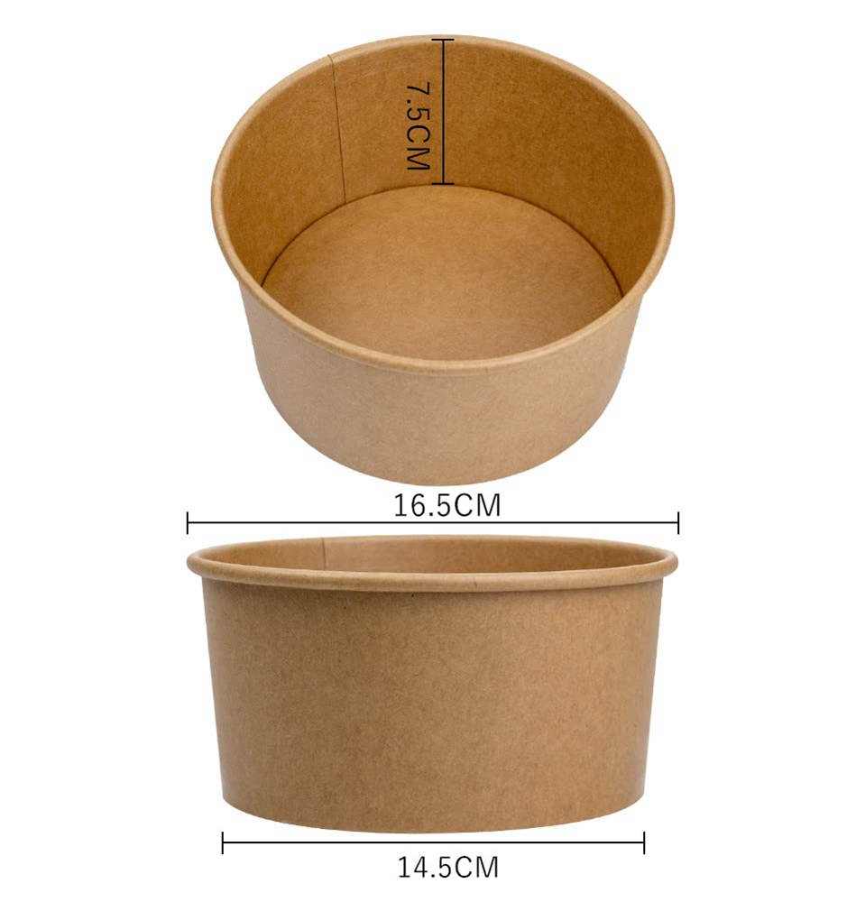 Customized Disposable Heatable Food Packaging Boxes Round Kraft Paper Salad Plates Bowl