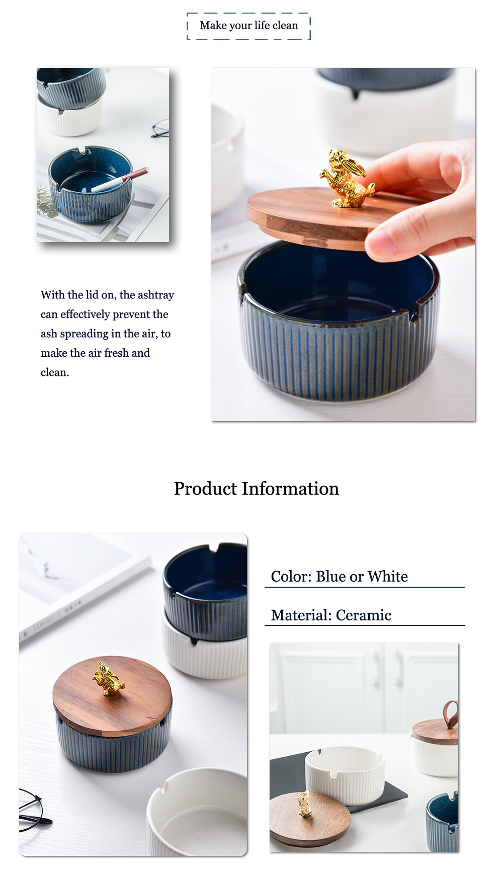 2024 Father'S Day Gift Round Ceramic Ashtray With Lid Luxury Vintage Porcelain Design