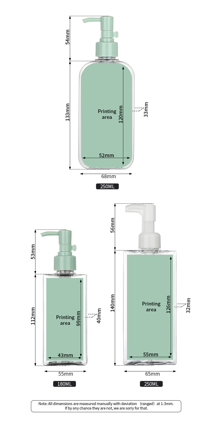 250ml transparent essential oil cleaner empty toner soap serum skincare lotion plastic bottle