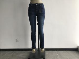 China Blue Black Mottled Ladies Denim Jeans With Contrast Stitching TW79167 on sale