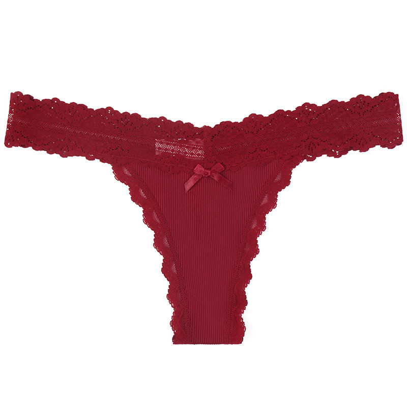 Seamless Lace Underwear For Women Stretchy Casual Thong Low Rise Bow Decor Bikini Panty