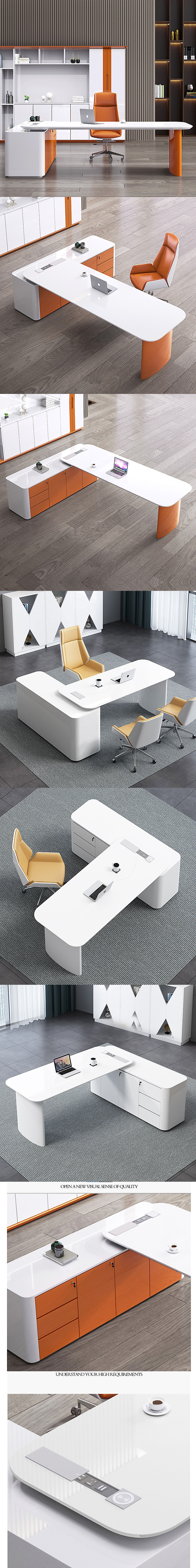 ISO9001/ISO14001 Certified JUNYI CEO Office Desk and Chair Set with MDF Baking Varnish