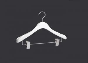 China Half White Color Wooden Clothes Hangers With Metal Clips Easily Hanging on sale