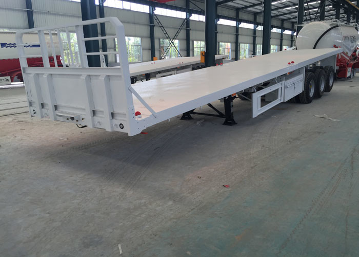 Flatbed Semi Trailer Truck 3 Axles Container Carrying Heavy Equipment Trailer