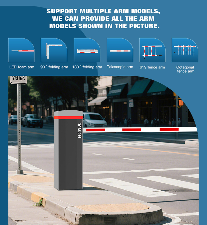 HCW Parking Barrier Gate High Speed Brushless Motor 150W Automatic with Led Light for Parking Lot