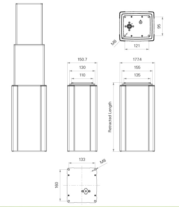 4000N Three Extruded Lifting Column For Exam Chair Healthcare Industry