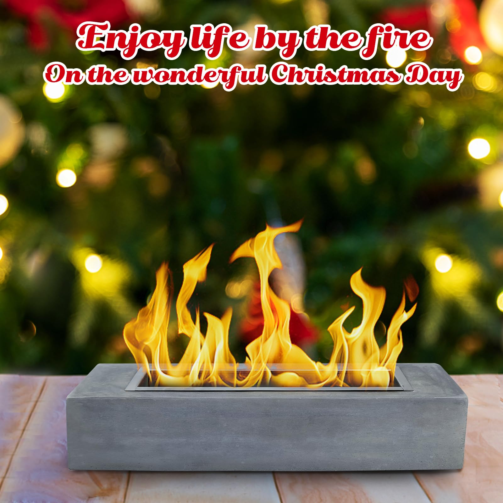 Stylish Concrete Tabletop Fireplace for Modern Outdoor Garden AJUNION Alcohol Firepit