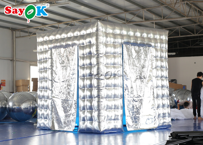 Portable Photo Booth Silver Inflatable Cube Photo Booth With Two Doors For Trade Show