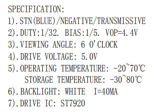 160x32 STN Negative/Transmissive Graphic LCD Display Module with ST7920 Drive IC