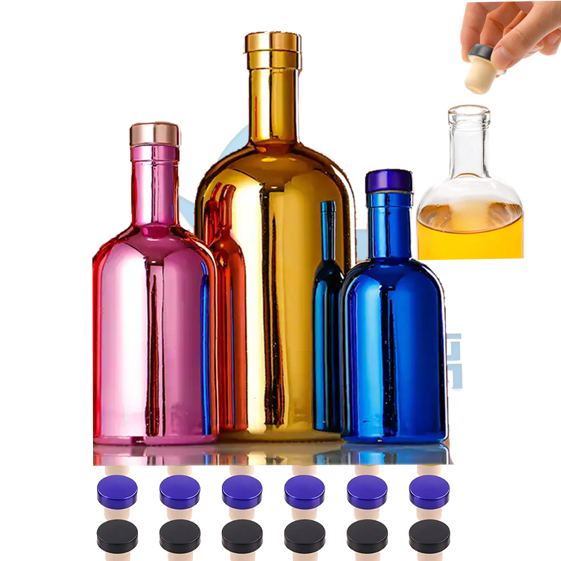 Super Flint Glass Empty Vodka Whiskey Wine Glass Bottle with Electroplated Finish