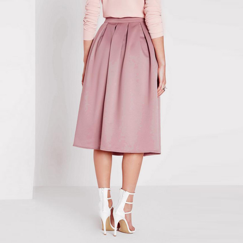 High waist pleated pink 3/4 umbrella skirt