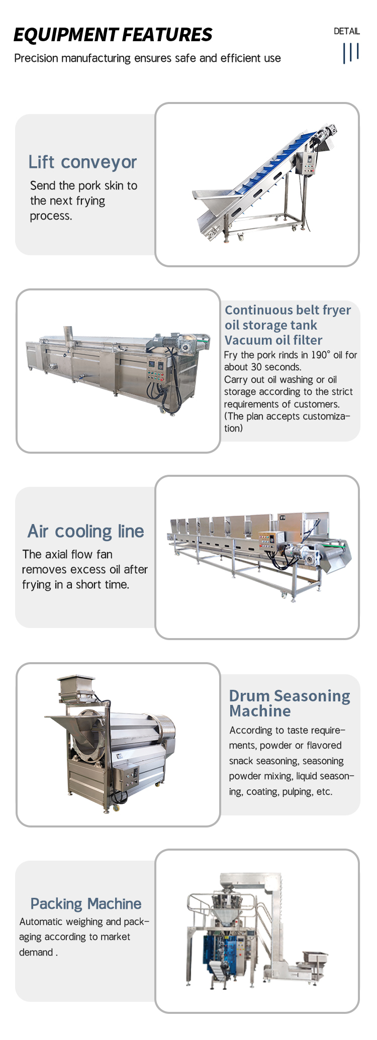 Fully Automated Stainless Steel Lard Fryer Production Line With 2500 X 800 X 1300mm