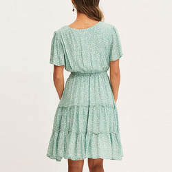 Elegant Casual V-Neck Button Front Short Sleeve Women Dresses Floral Printed Mini Dress