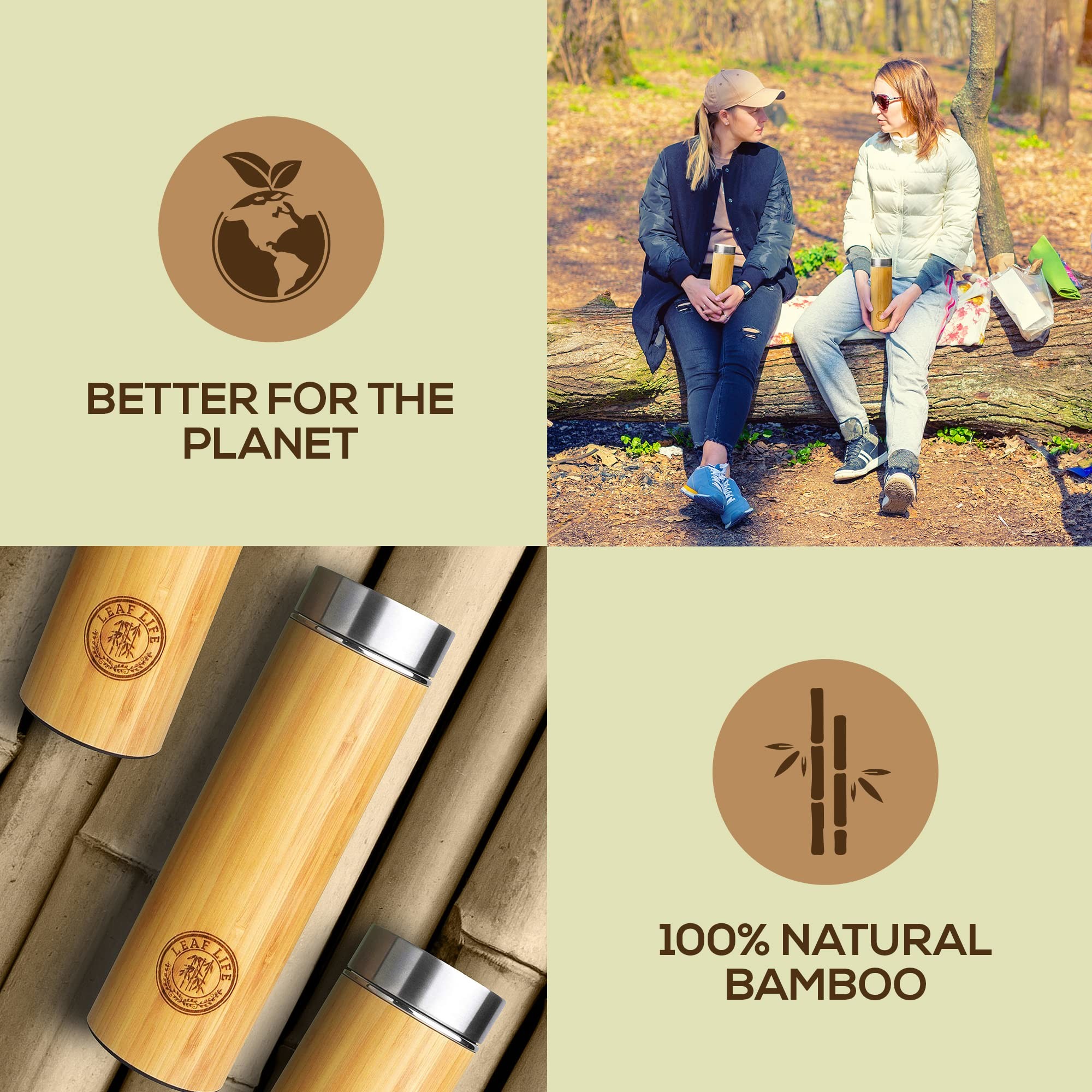 Bamboo Bottle For Tea Premium Tea Infuser Bottle Leak Proof BPA-Free Insulated Water Bottle Coffee Tumbler Tea Thermos