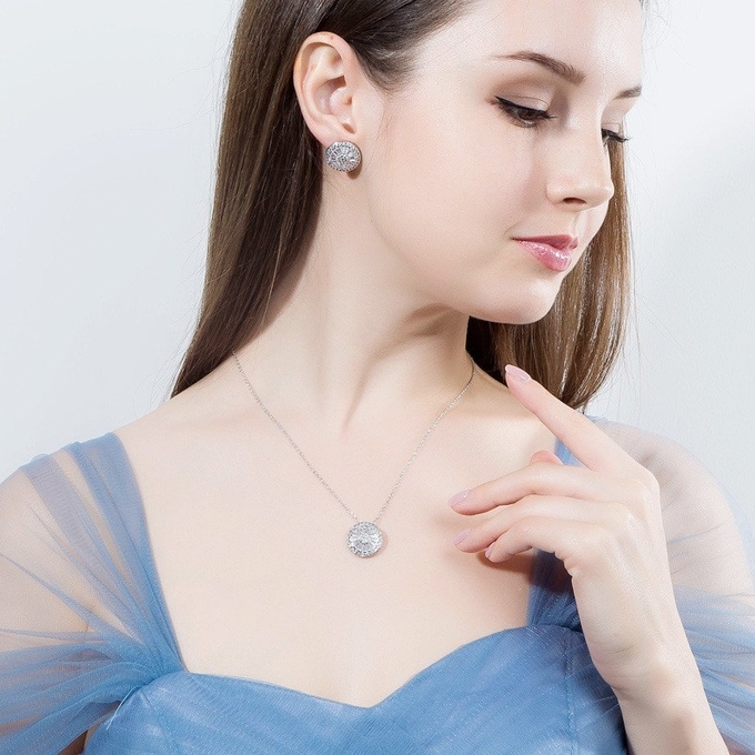 Charming 925 sterling silver white gold plated Cubic Zircon CZ Clear diamond Earrings Necklace Bridal Jewelry set