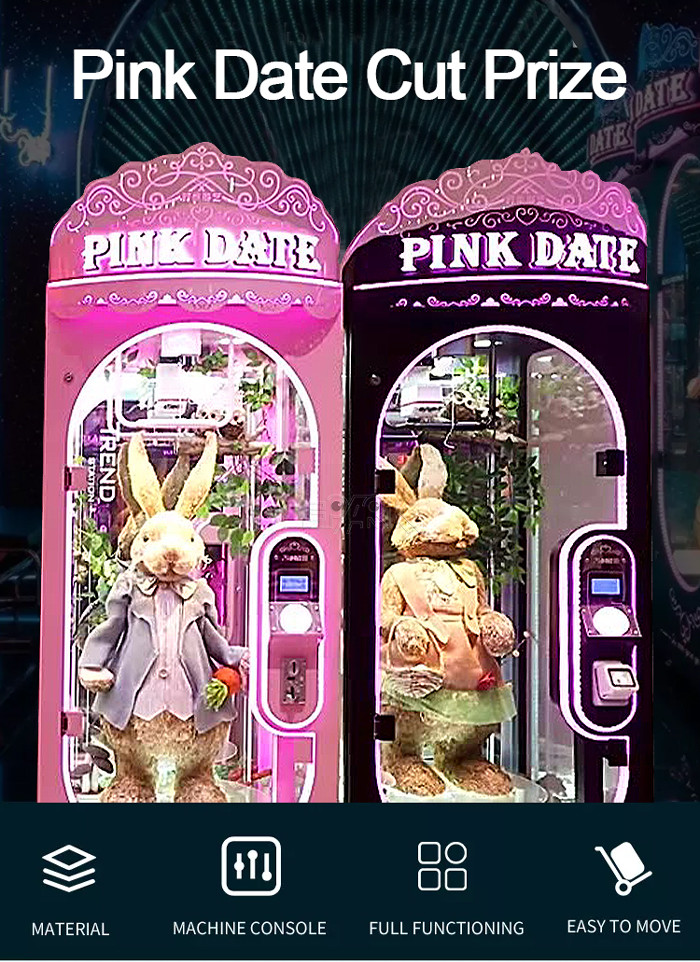 Plastic Coin Operated Vending Machine Pink Date Cut Prize Kids Game Machine