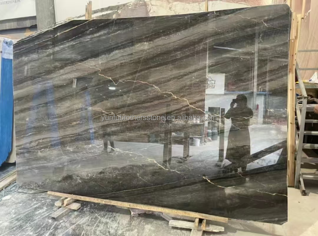 Hotel Interior Decoration 45 Degree Grey Marble Big Slab and Italian Glazed Materials