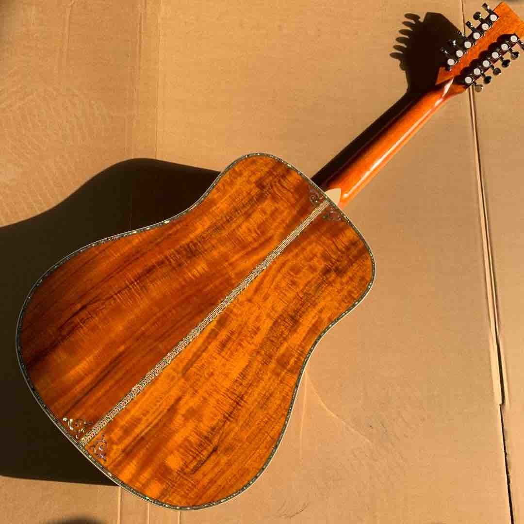 41" KOA Wood 12 Strings D45K Body Abalone Inlay Ebony Fingerboard Acoustic Electric Guitar