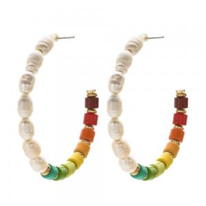 China Alloy Beads Enamel Hoop Earrings , Freshwater Pearls Hoop Beaded Earrings on sale