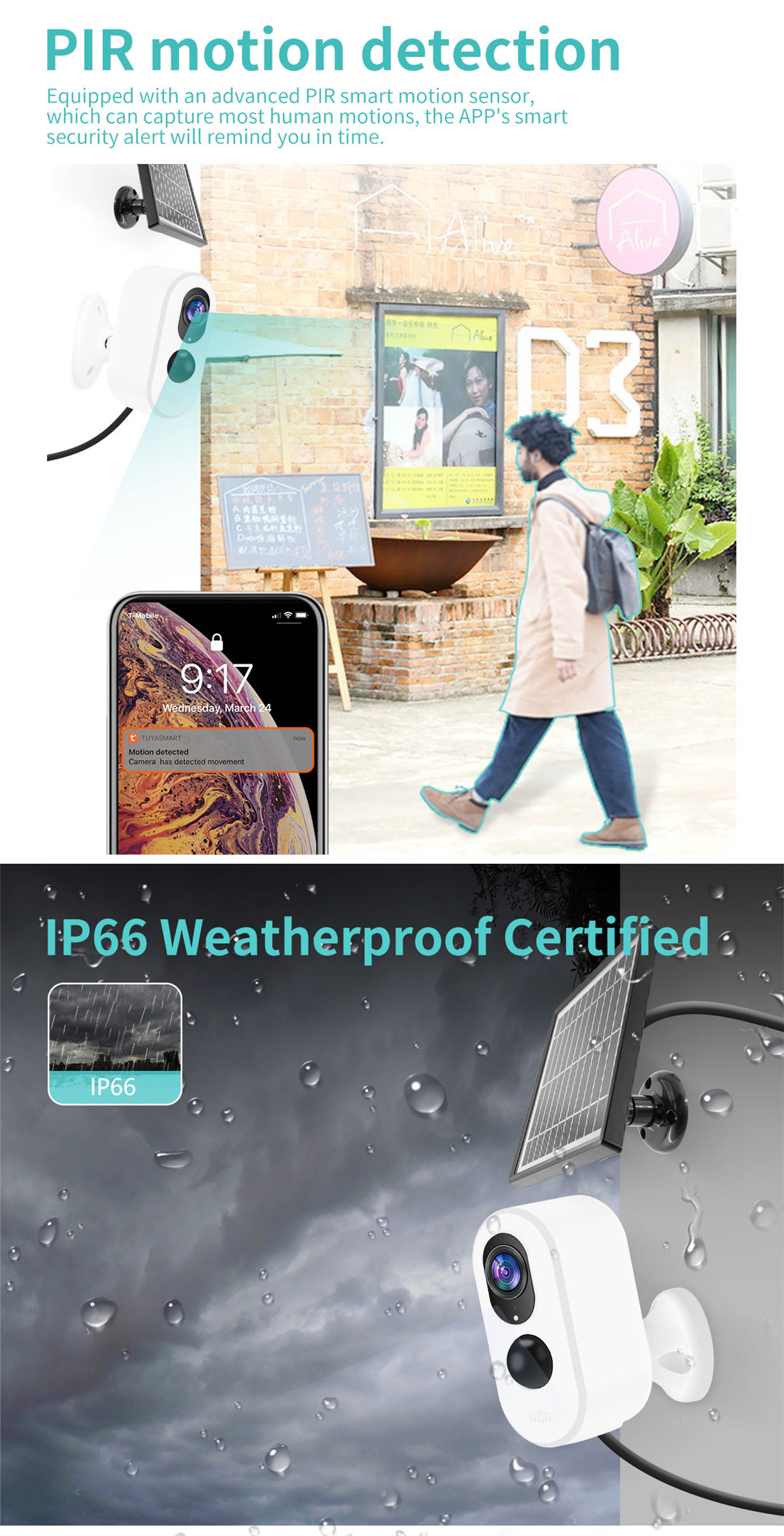 SDW-1 Home Outdoor no wires Ip66 Wireless 1080p Ip MINI Security Surveillance Solar Wifi Camera(SDW-1)