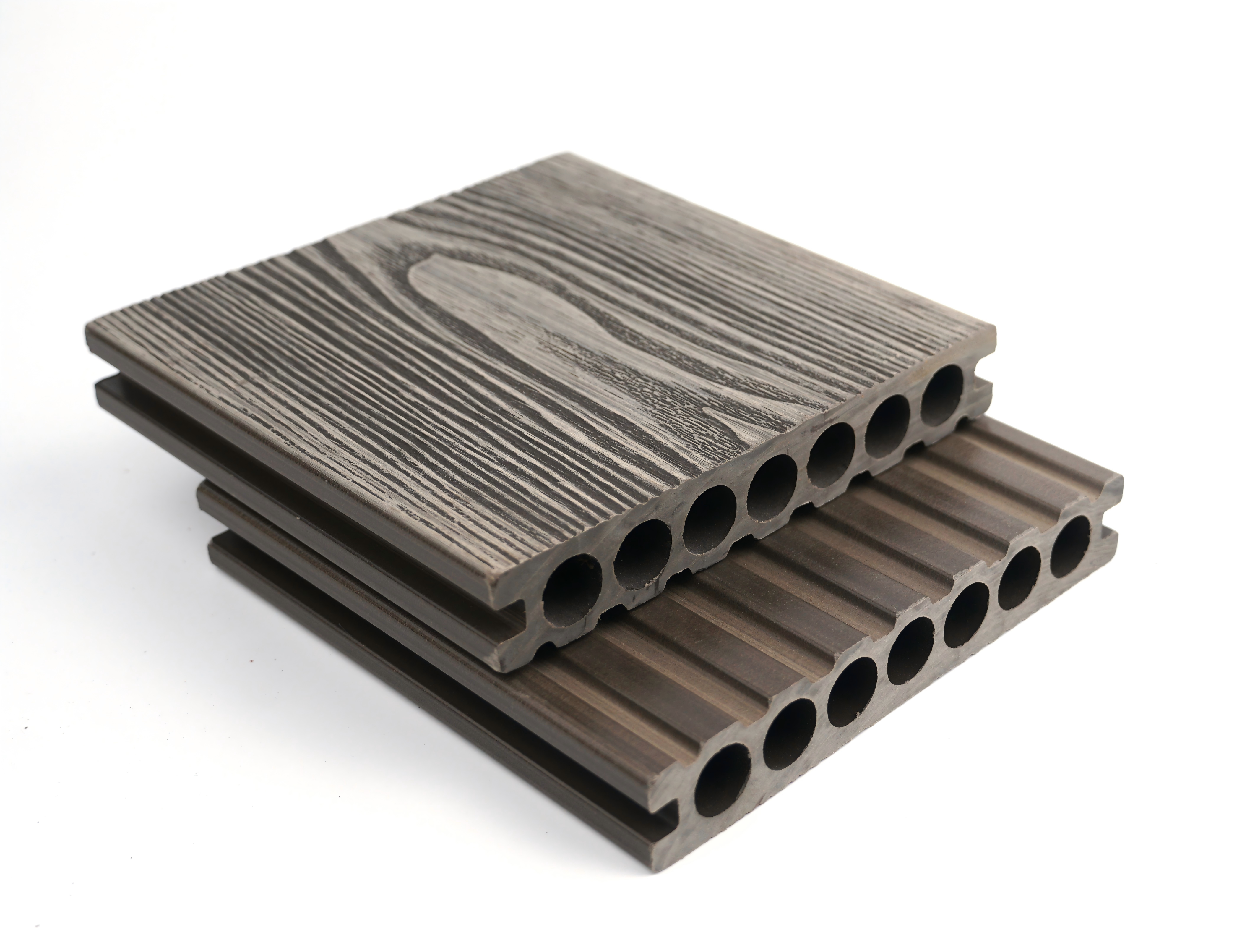 First Generation Round Hole Wood Grain Outdoor WPC Flooring