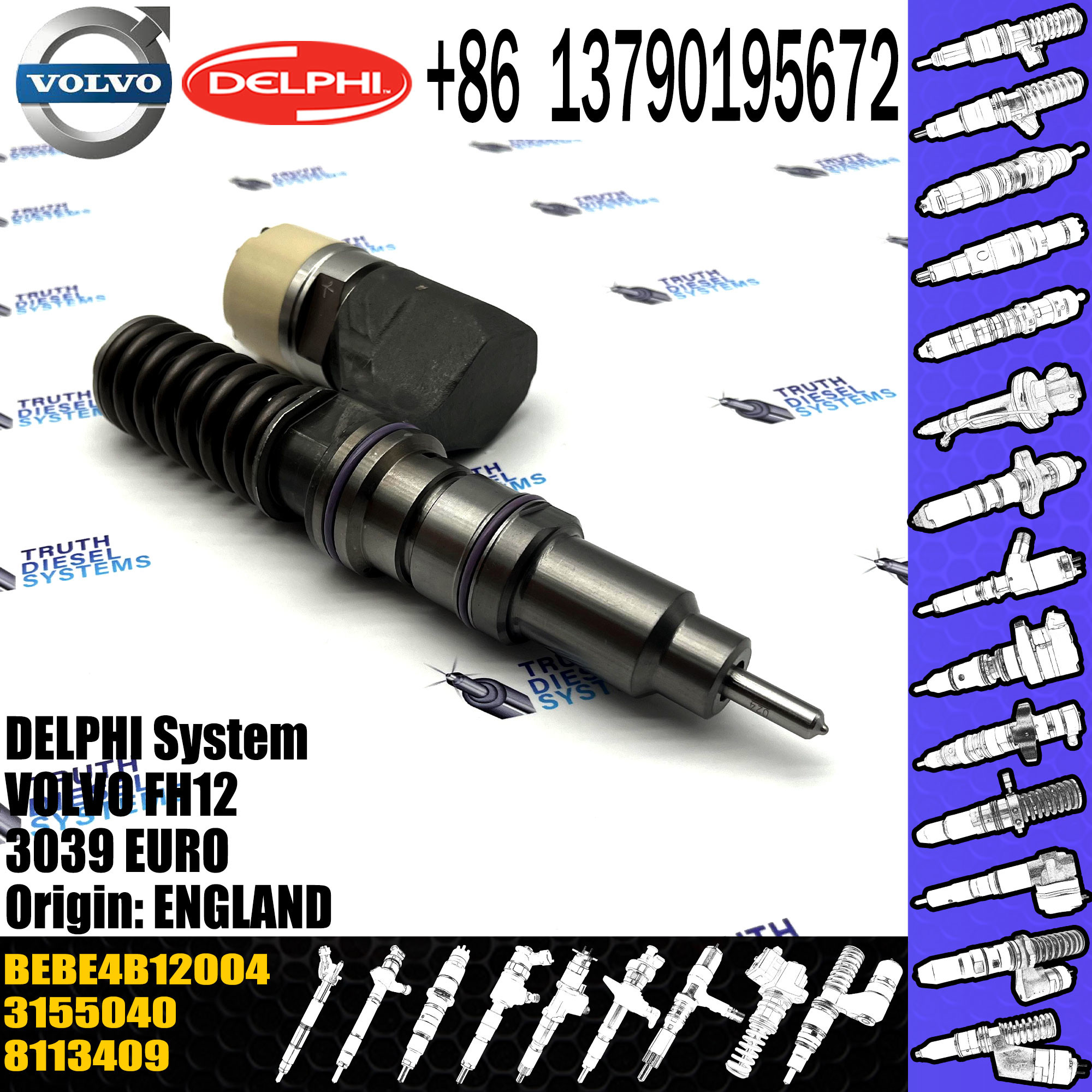 diesel fuel injector 3155040, 8113409, BEBE4B12001, BEBE4B12004 FOR VOL Trucks D12C340, D12C380, D12C420