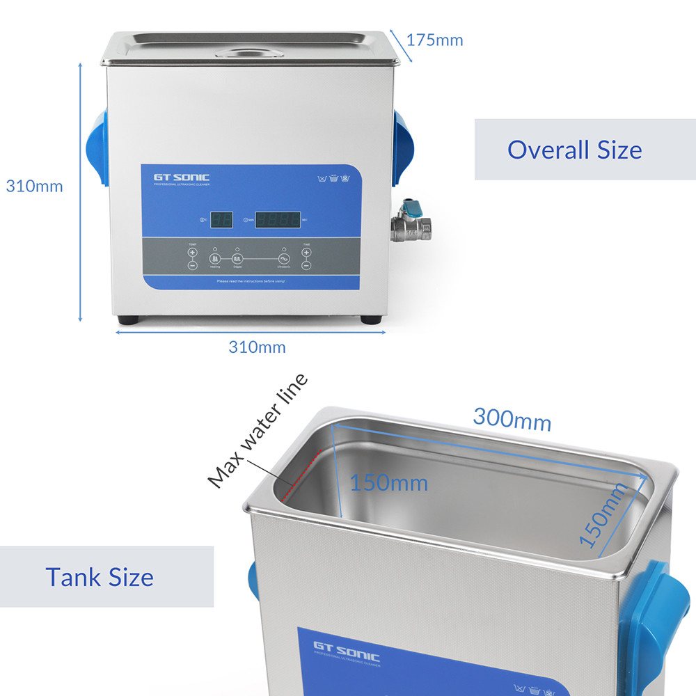 Timer Temperature Display Digital Ultrasonic Cleaner 150w 6l