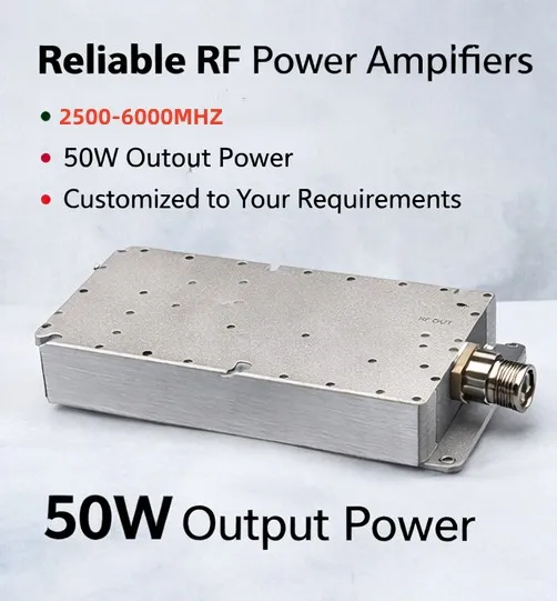 Ultra Wideband RF Power Amplifier Module 2500 to 6000MHz 50W Output Power Suitable for 5G WiFi 6 Satellite and Radar System Applications