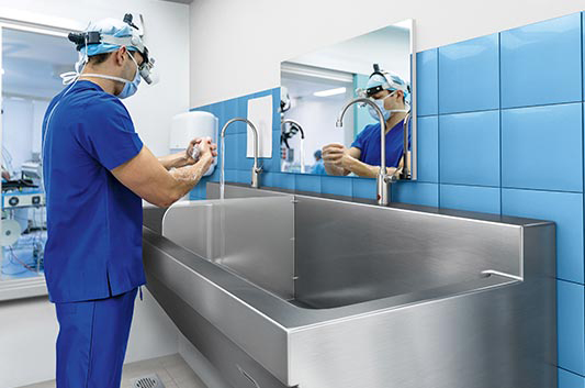 Rust-proof Hand Washing Surgical Scrub Sink Stainless Steel Material with Sensor Faucet for Hospital