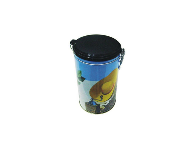 4 Color Printed Coffee Tea Canister With Plastic Insert And Metal Wire On Top