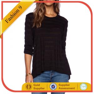 China Black Long Sleeved Blouse with Rib knit edges on sale