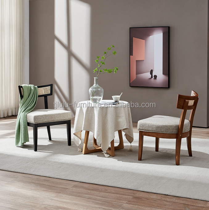 Nordic Style Rattan Dining Chair Upholstered Solid Wood Chair for Living Room Decoration