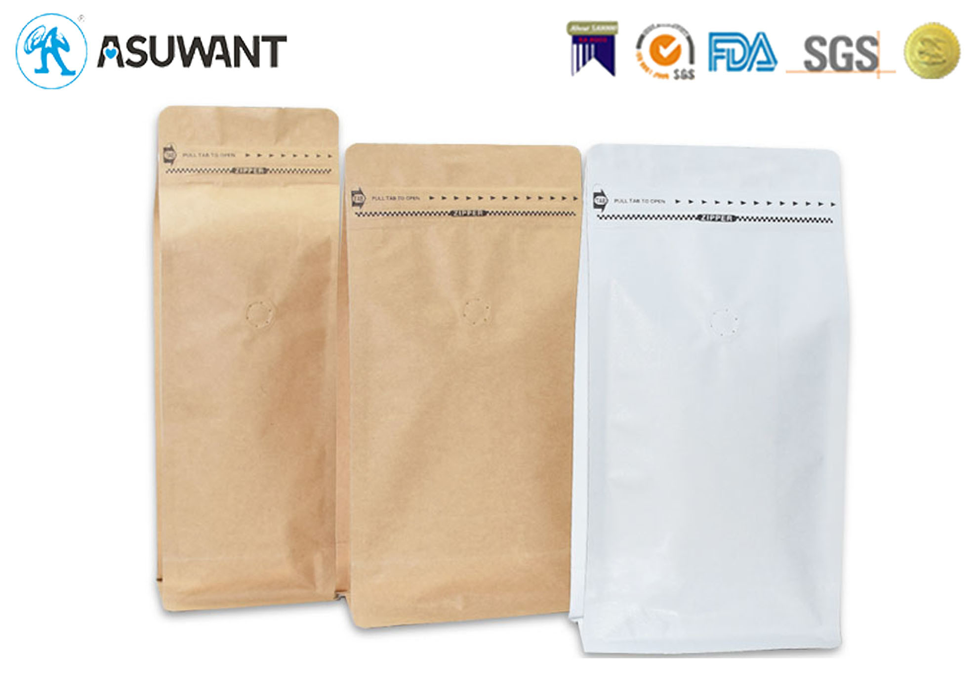 Gravure Printing Flat Bottom Biodegradable Kraft Paper k Bag