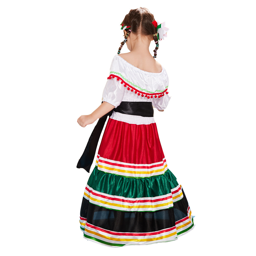 Young Girl Festival Dress Day of the Dead Halloween Cosplay Costume in Dresses Style