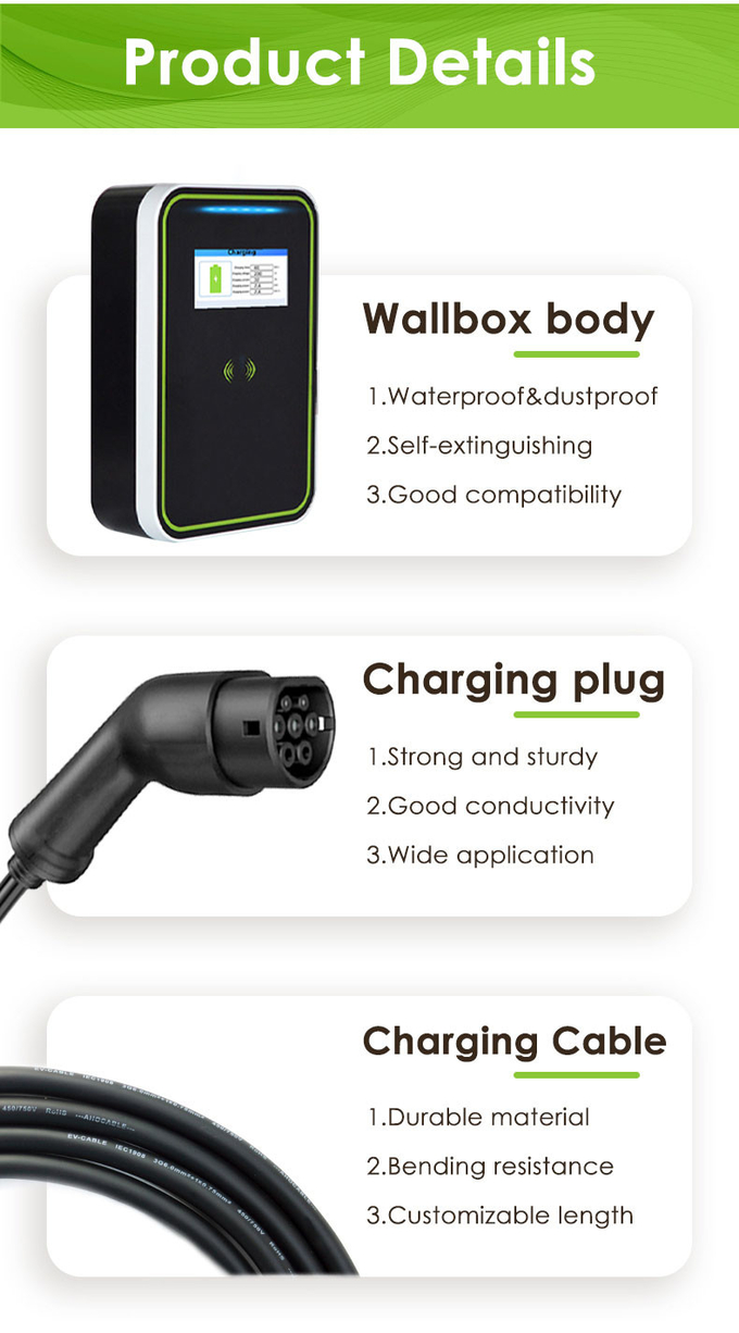Ev Charger Wall Box 7KW 32 Amp 19.6ft Cable Portable Plug and Play 220V ev charer OEM ODM